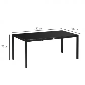 Masa pentru gradina, Outsunny, Aluminiu/Sticla securizata, 180x80x72cm, Negru