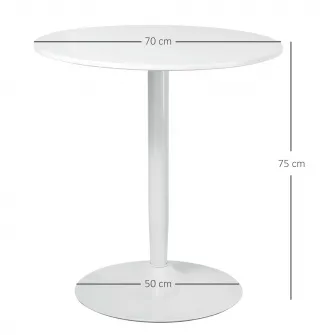 Masa rotunda, Homcom, Picioare anti-derapante, Otel/MDF, 70x75 cm, Alb