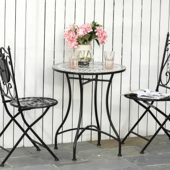 Masuta de Gradina din Metal si Ceramica Ф60x71cm Neagra, Outsunny