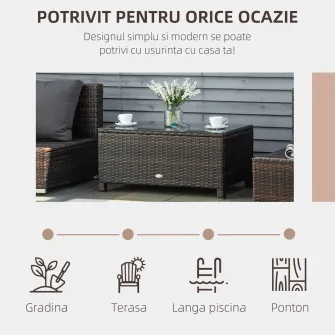 Masuta exterior, sticla securizata, 85x50x39cm, maro, Outsunny