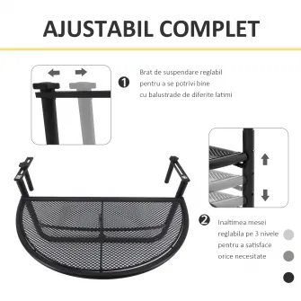Masuta Suspendata Balcon din Fier Negru, 60x45x50cm Outsunny