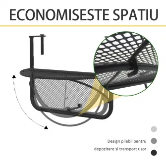 Masuta Suspendata Balcon din Fier Negru, 60x45x50cm Outsunny