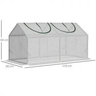 Mini sera pentru plante Outsunny, 2 ferestre, Polietilena/Otel, 120x60x60 cm, Alb