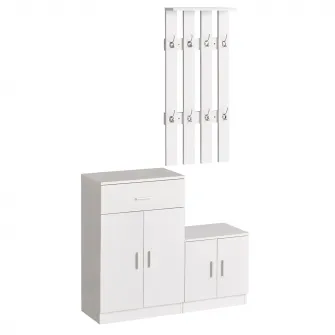 Mobilier de Hol cu Cuier din Lemn, 100x32x187cm, Alb HOMCOM