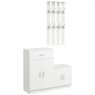 Mobilier de Hol cu Cuier din Lemn, 100x32x187cm, Alb HOMCOM