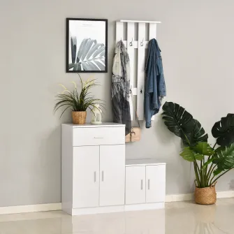 Mobilier de Hol cu Cuier din Lemn, 100x32x187cm, Alb HOMCOM