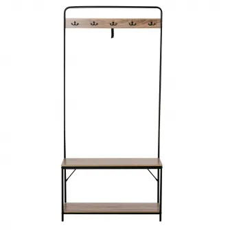 Mobilier hol, Homcom, Otel/PAL, Cuier/Banca pantofi, 80.5 x 30 x 170 cm, Stejar/Negru
