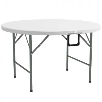 Outsunny Φ122 Masa De Gradina Pliabila, Masa De Picnic Rotunda Hdpe Pentru 6 Persoane, Masa De Terasa Cu Cadru Metalic, Alb