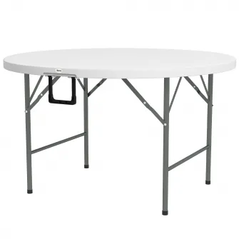 Outsunny Φ122 Masa De Gradina Pliabila, Masa De Picnic Rotunda Hdpe Pentru 6 Persoane, Masa De Terasa Cu Cadru Metalic, Alb