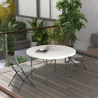 Outsunny Φ122 Masa De Gradina Pliabila, Masa De Picnic Rotunda Hdpe Pentru 6 Persoane, Masa De Terasa Cu Cadru Metalic, Alb