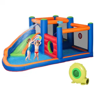 Outsunny 4 in 1 pentru copii Tobogan de apa Bounce House tobogan, trambulina, piscina, pentru copii de 3-8 ani