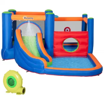 Outsunny 4 in 1 pentru copii Tobogan de apa Bounce House tobogan, trambulina, piscina, pentru copii de 3-8 ani