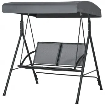 Outsunny Balansoar cu 2 Locuri de Gradina pentru Exterior cu Baldachin Reglabil si Sezuta din Textilen, 140x118x162cm Gri