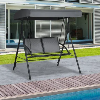 Outsunny Balansoar cu 2 Locuri de Gradina pentru Exterior cu Baldachin Reglabil si Sezuta din Textilen, 140x118x162cm Gri