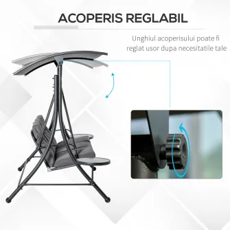 Outsunny Balansoar cu 3 scaune de gradina sau balcon cu acoperis si 2 mese de cafea