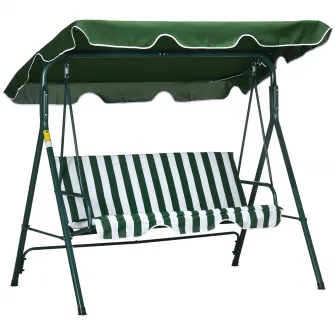 Outsunny Balansoar de Gradina 3 Locuri Acoperis Parasolar si Structura din Otel si Poliester, 172x110x153 cm, Alb si Verde