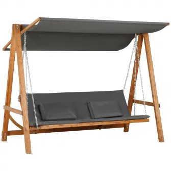 Outsunny Balansoar de Gradina 3 Locuri, Balansoar Pat Matrimonial 2 in 1 cu Baldachin Reglabil si Perne Captusite, 225.5x113x180cm, Gri si Teck
