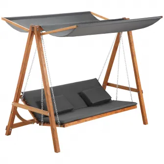 Outsunny Balansoar de Gradina 3 Locuri, Balansoar Pat Matrimonial 2 in 1 cu Baldachin Reglabil si Perne Captusite, 225.5x113x180cm, Gri si Teck