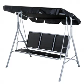 Outsunny Balansoar de Gradina cu 3 Locuri din Metal Acoperis Copertina Detasabil