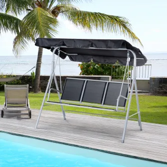Outsunny Balansoar de Gradina cu 3 Locuri din Metal Acoperis Copertina Detasabil