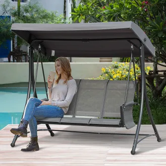 Outsunny Balansoar de Gradina cu 3 scaune Acoperis, gri