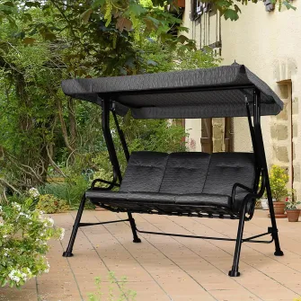 Outsunny Balansoar pentru Gradina pentru 3 Persoane cu Baldachin Reglabil si Perne Captusite, 200x120x170cm, Negru