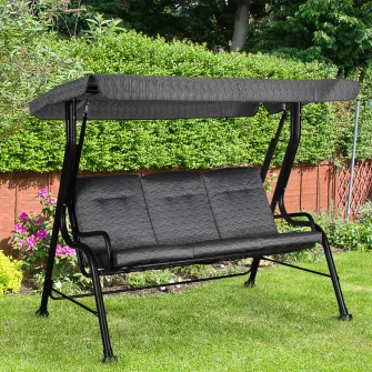 Outsunny Balansoar pentru Gradina pentru 3 Persoane cu Baldachin Reglabil si Perne Captusite, 200x120x170cm, Negru