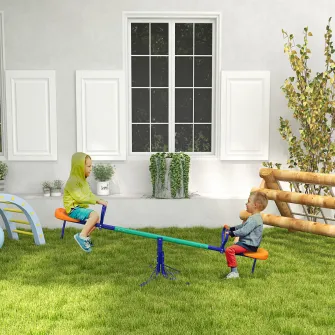 Outsunny Balansoar rotativ la 360° pentru copii, Balansoar cu cadru din otel, Echipament pentru terenul de joaca pentru copii, pentru exterior, pentru copii cu varste intre 3-8 ani, Multicolor