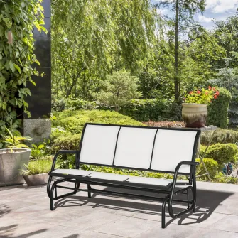 Outsunny Banca Balansoar de Gradina cu 3 Locuri din Metal si Tesatura tip Plasa Respiranta, 151x75x85cm, Gri