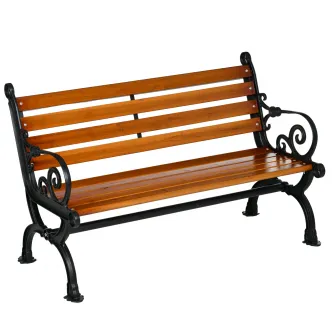 Outsunny Banca De Exterior Cu Cadru Din Aluminiu Turnat, Canapea Cu Doua Locuri Cu Sezut Si Spatar Din Sipci Din Lemn, Cotiera Curbata, Tec