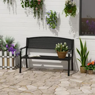 Outsunny Banca de exterior din otel, negru, 127x60x85cm