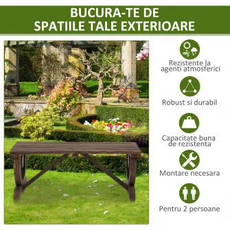 Outsunny Banca de Gradina cu 2 locuri din lemn de molid, Maro 105x50x53cm