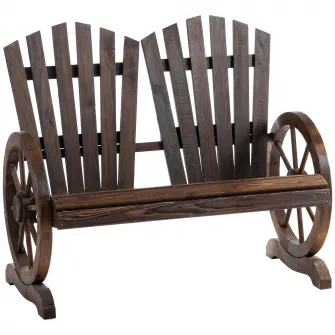 Outsunny Banca din lemn pentru gradina, banca de gradina stil rustic cu brate in forma de roata de caruta, 108x66x95cm, culoare lemn