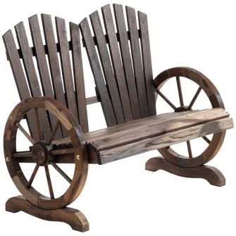 Outsunny Banca din lemn pentru gradina, banca de gradina stil rustic cu brate in forma de roata de caruta, 108x66x95cm, culoare lemn