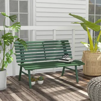 Outsunny Banca pentru gradina Banca de exterior pentru terasa cu sezut si spatar cu lamele pentru sera, gradina, piscina, veranda, Verde