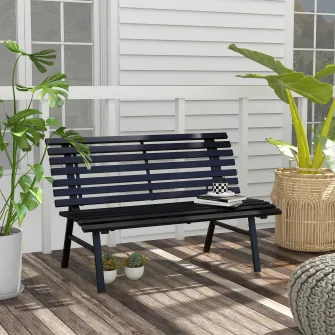Outsunny Banca pentru gradina Banca de exterior pentru terasa cu sezut si spatar cu lamele pentru sera, gradina, piscina, veranda, Verde