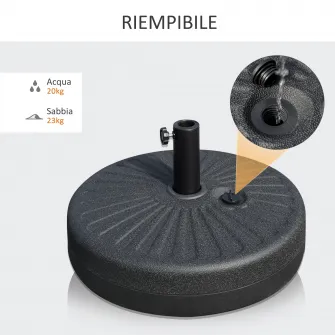 Outsunny Baza pentru Imbrela de Gradina cu Stalp Central Φ3.8cm si 4.8cm, Soclu pentru Umbrela care se Umple cu Apa sau Nisip, Negru
