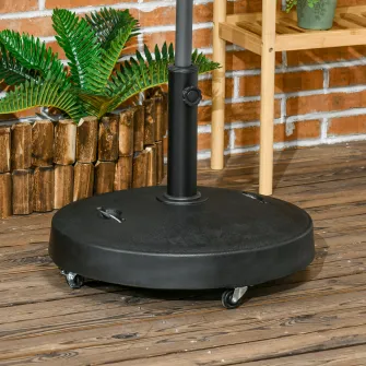 Outsunny Baza pentru Umbrela de 23.5kg con 2 Manivele si Roti Blocabile, Postament pentru Umbrela din Rasina si Otel, Ø53x41 cm, Negru