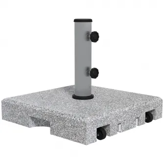Outsunny Baza pentru Umbrela de 28kg din Granit, Postament pentru Umbrela de Gradina cu Maner Extensibil si Roti, 41x41x37.5cm, Gri