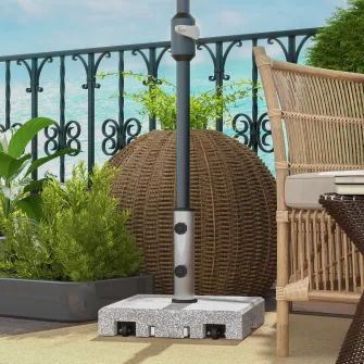 Outsunny Baza pentru Umbrela de 28kg din Granit, Postament pentru Umbrela de Gradina cu Maner Extensibil si Roti, 41x41x37.5cm, Gri