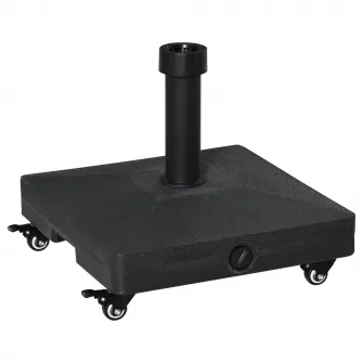Outsunny Baza pentru Umbrela de Soare cu Roti Se poate Umple pana la 20kg, Postament din HDPE pentru Stalpi de Ø38-48mm, 45x45x39cm, Negru
