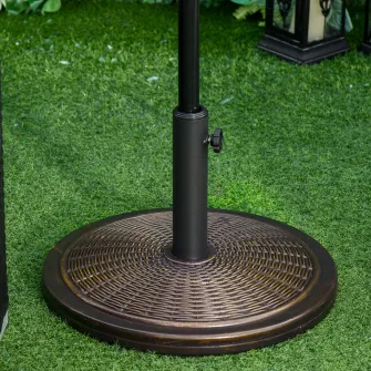 Outsunny Baza pentru Umbrela din Ciment si Plastic de 14kg, Postament pentru Umbrela de Gradina cu Efect Ratan, Bronz