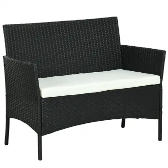 Outsunny Canapea de Exterior cu 2 Locuri cu Perne Captusite, Canapea pentru Curte din Ratan PE cu Brate, pentru Sera, Gradina, Zona de Langa Piscina, 100x54x80 cm, Negru
