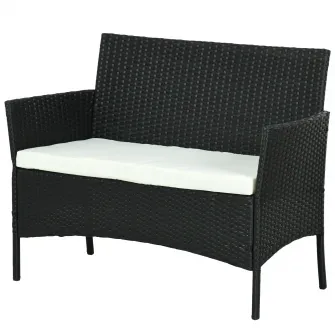 Outsunny Canapea de Exterior cu 2 Locuri cu Perne Captusite, Canapea pentru Curte din Ratan PE cu Brate, pentru Sera, Gradina, Zona de Langa Piscina, 100x54x80 cm, Negru