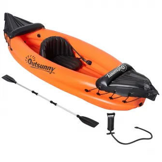Outsunny Canoe Gonflabila 1 loc, Caiac cu vasla din aluminiu, Pompa de Umflare si Kit de Reparatii, Portocalie