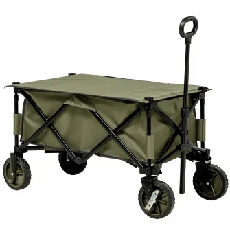 Outsunny Carucior de gradina pliabil cu roti, Carucior de camping pliabil cu placa pliabila, Carucior utilitar pentru exterior cu cadru din otel si material Oxford, verde