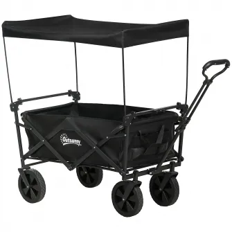 Outsunny Carucior pliabil pentru exterior cu copertina detasabila, Carucior pliabil de gradina, Carucior rezistent de camping cu maner telescopic si geanta de transport, Capacitate 100kg, Negru