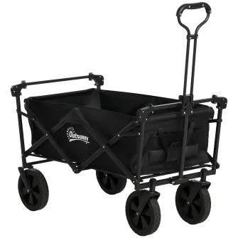 Outsunny Carucior pliabil pentru exterior cu copertina detasabila, Carucior pliabil de gradina, Carucior rezistent de camping cu maner telescopic si geanta de transport, Capacitate 100kg, Negru