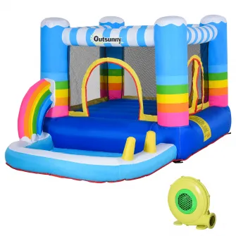 Outsunny Castel Gonflabil pentru Copii cu Trambulina si Piscina Pompa Inclusa