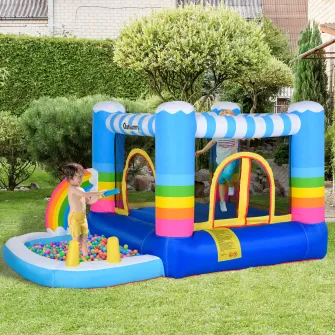 Outsunny Castel Gonflabil pentru Copii cu Trambulina si Piscina Pompa Inclusa